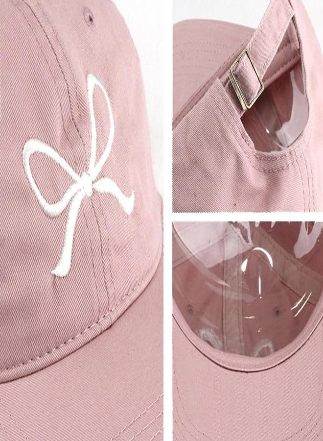 URAWOW Bow Tie Baseball Cap for Women Soft Top Trendy 6-Panel Baseball Hats Sports Hat Sun Hat for Outdoor Beige Pink - Image 2